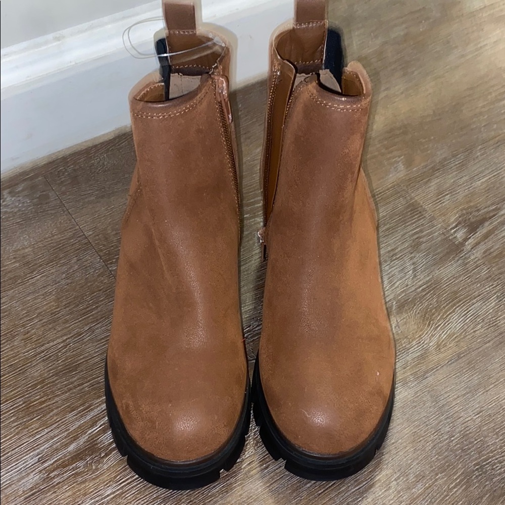 Tan Ankle Boots with Black Soles